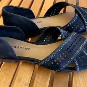 Black Suede Lucky Brand Flat Sandals, size 8.5M